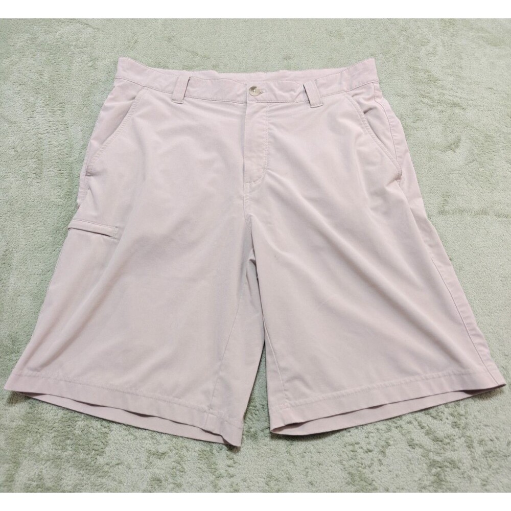 Columbia PFG Omni Shield Mens Sz 34 Beige Khaki Fishing Shorts 10 Inseam Pockets